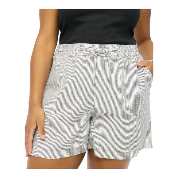 NWT! J. Crew Black & White Striped Linen-Blend Drawstring Shorts. Size 3X. - Picture 2 of 10